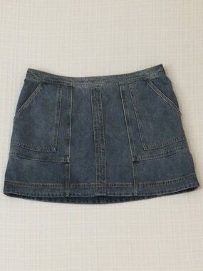 Cabi Denim Skirt Womens 16 Blue Short Pockets Zipper 100% Cotton Casual Straight